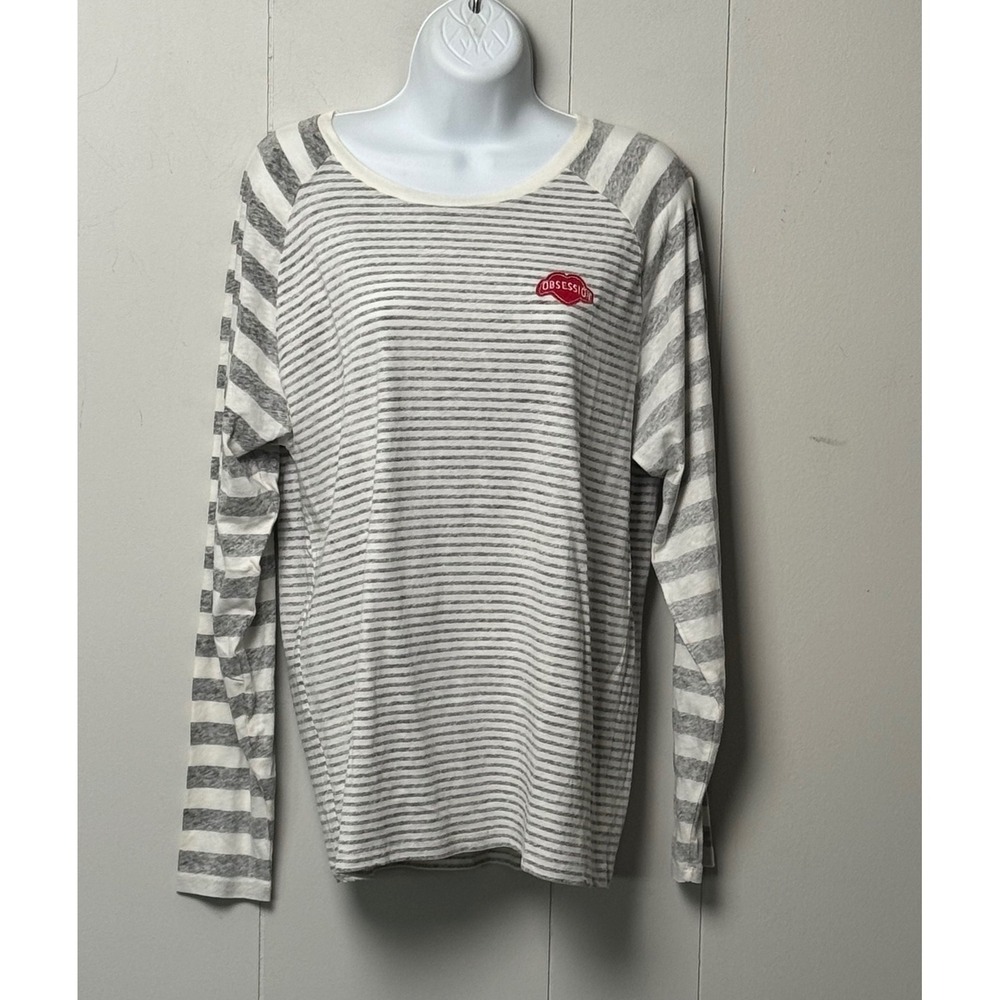 Zoe Karssen Women's Obsession Striped Linen Blend Raglan Long Sleeve Top Size M